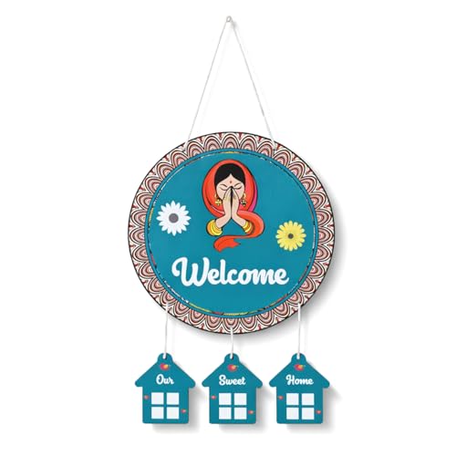 Image of DECORIQUE Wooden Wall Hanging Welcome Sign - Decorative Quote Board for Home, Door, Entrance, Hall & Office - Rustic Wall Art & Housewarming Gift Item