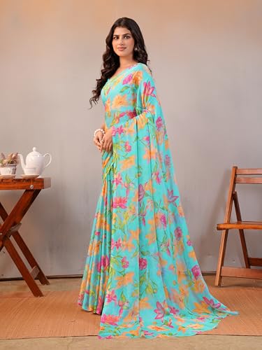 Image of Garden Vareli Floral Print Chiffon Saree