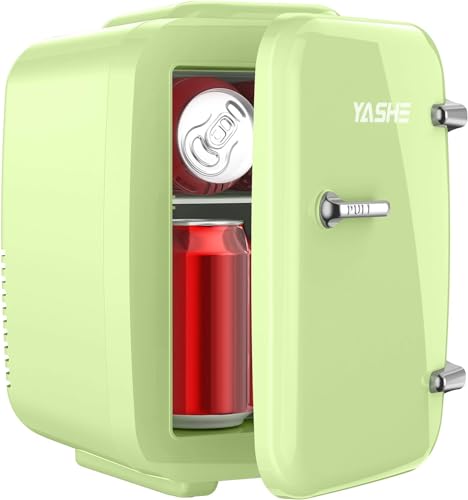 YASHE Mini Fridge, 4 Liter/6 Cans Portable Cooler and Warmer, AC/DC Power Small Fridge, Quiet Desk Skincare Fridge for Beauty Drinks Medicine, Mini Fridge for Bedrooms Office Dorm Car Travel, Green option