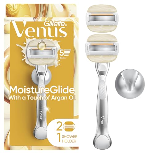 Gillette Venus Venus Moistureglide Women's Razor, Reusable Handle, 2 Razor Blade Refills and Shower Holder