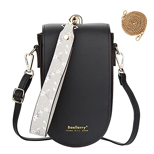 HUKTOR Damen Handy Umhängetasche Leder Handytasche zum Umhängen Kleine Schultertasche Crossbody Clutch mit Kette Geldbörse mit 5 Kartenfächer Phone Tasche für iPhone 13/12/11/XR, Handy bis zu 7” Cover