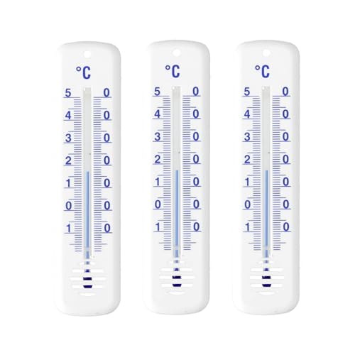 Lantelme 3 Stück Innenthermometer Temperaturanzeige -25C bis 50C | Analog Thermometer Set Zimmer Innen Außen Garten verwendbar | deutsche Produktion 14cm Kunststoff Wetterfest (Weiß)