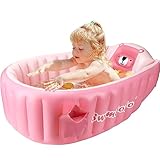 SHXKUAN Inflatable Baby Bathtub Infant Anti-Slip Bath Seat Pool with Air Pump Travel Camping Portable Toddler Bath Tub Age 0-5 Years Old (Pink)