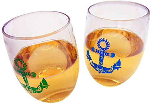 Westmon Works Anchor Wine Glasses Unbreakable Stemless Shatterproof Plastic Boxed Set Nautical Sailor Beach Vacation Souvenir, Pack Of 2 #TOP3