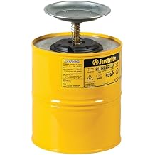 Justrite Plunger Can for Solvents, 1 Gallon Capacity, 10.5" x 7.25" Steel Push-Down Solvent Dispenser Can, Made in The USA Industrial Mechanic Tools, Yellow, 10318