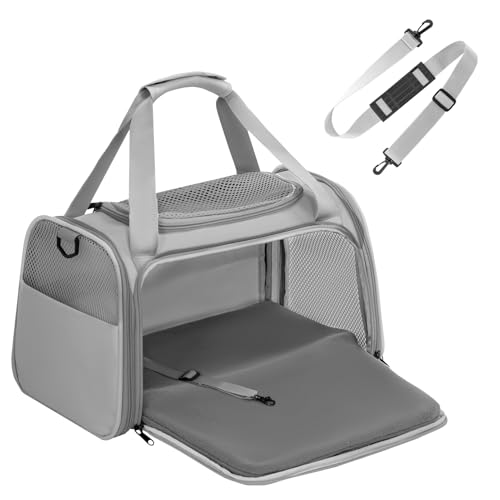 Petsfit Transportín Perro Gato Plegable Transportin Gato Mochila Mediano Grande Bolso Perro Pequeño Transpirable con Tirantes Ajustables y Acolchado Suave Coche y Tren