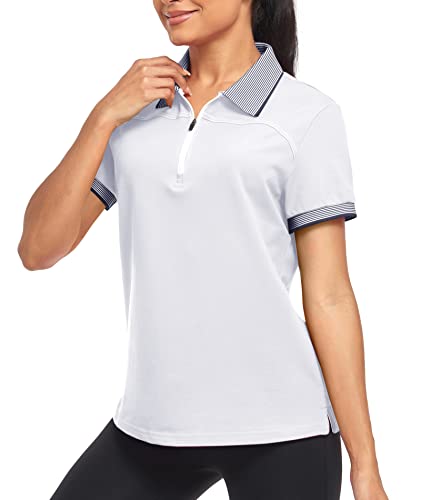 Igeekwell Womens Golf Polo Neck Collar With Zip Up Polo Short Sleeves Moisture Wicking Tennis Polo Shirts For Women Golf Clothes Golf Tees A-White Xl #TOP19