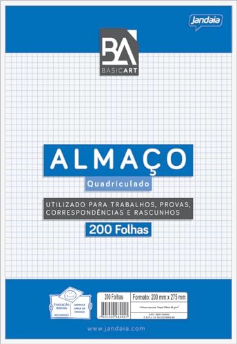 Papel Almaço Branco Quadriculado 5x5 Univ Pacote com 200 Folhas Basic Art - Jandaia