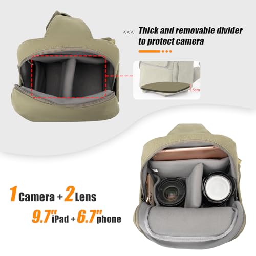 Cwatcun Camera Sling Bag Compact Large Camera Case, Waterproof Canvas Crossbody Camera Bag with Rain Cover, Travel Photography Bag for Canon Nikon Sony Fuji DSLR/SLR/Mirrorless Cameras, Lens, Green