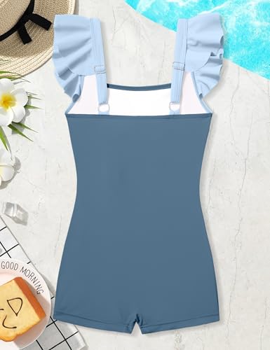Image of Girls Swimsuit Ruffle Solid One Piece Bathing Suits 7-18 Years | Teen Bathing Suits for Girls Ruched Sleeveless Girls' Swimwear