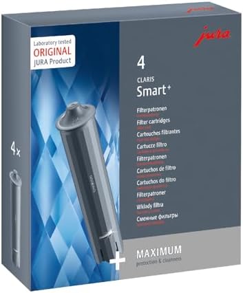 JURA original CLARIS Smart+ Wasserfilter 4er-Pack (25066) | Filterpatrone mit RFID-Filtererkennung · TÜV-zertifizierte Hygiene · Natürliches Granulat · Für jedes Leitungswasser
