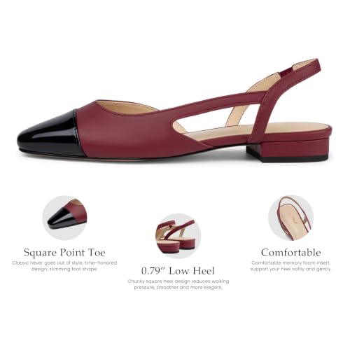 Image of Athlefit Slingback Flats for Women Square Toe Ballet Flats Work Dress Shoes