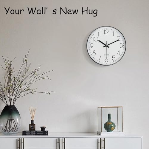 Image of Silent Wall Clocks Battery Operated 8 Inch, Analog Wall Clock with Oversized Number Tempered Glass Clock Face, Black Quartz Non Ticking Wall Clocks for Living Room Bedroom Kitchen Office