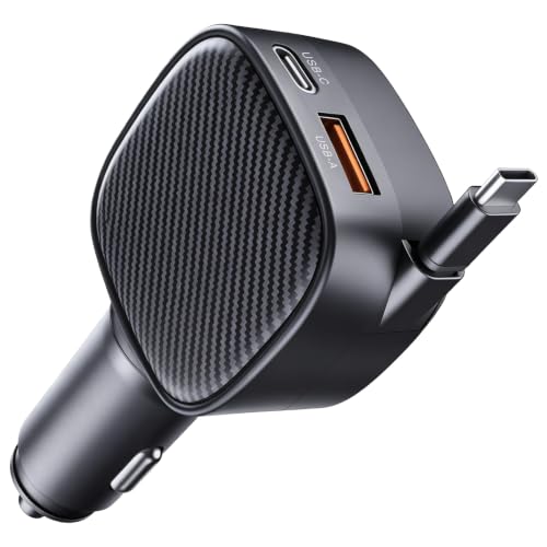 車載専用 3in1 急速充電 巻き取り式 リールケーブル 1.2m（Lightning / Type-C / Micro-USB 3台同時充電・高耐久）