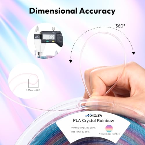 Image of AMOLEN Rainbow Translucent PLA Filament 1.75mm, Transparent 3D Printer Filament, Crystal PLA Nebula Glaze, NO-Tangle & Low Warping, Spool 1KG, Dimensional Accuracy + /-0.02 mm, Fit Most FDM 3D Printers