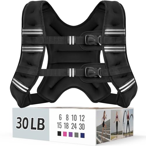 Image of Zeerun Weighted Vest, 6lb /8lb /10lb /12lb /15lb /18lb /20lb /24lb /30lb for Men Women, Reflective Stripe Adjustable Buckle, Comfortable Durable Rucking Vest for Walking Running Strength Training