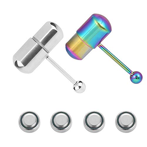 Adecco LLC 2Pcs Vibrating Tongue Ring Stainless Steel Body Piercing With 4 Batteries