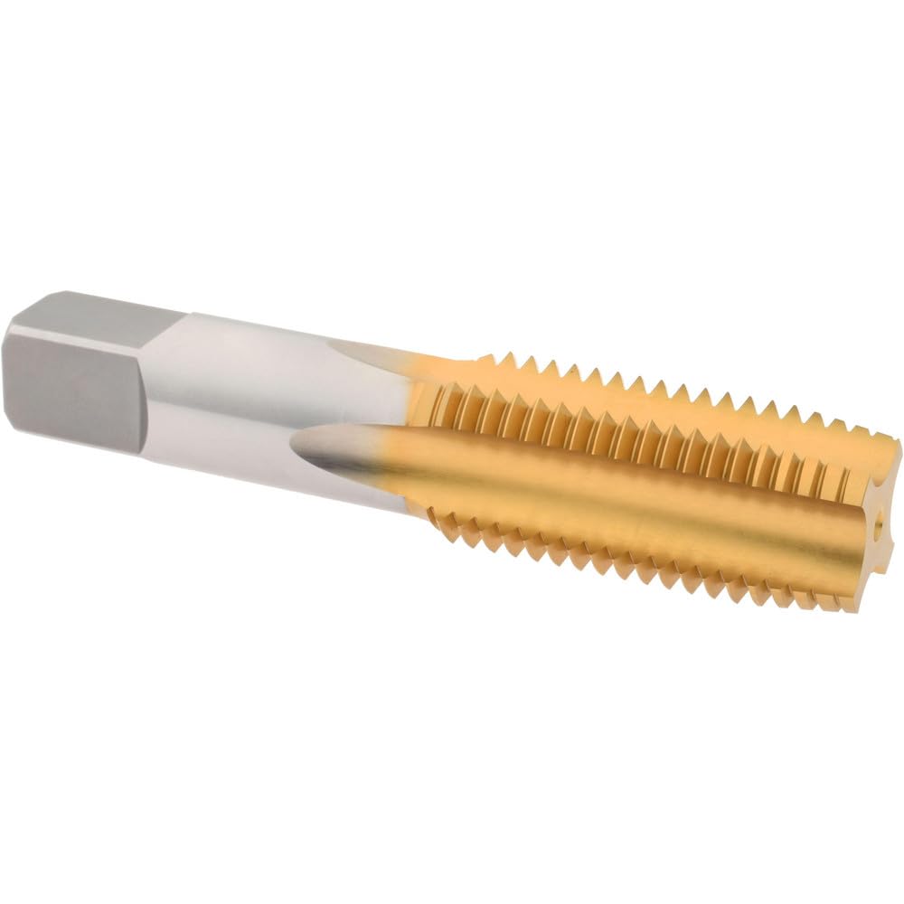 Hertel High-Speed Steel Straight Flute Tap, 1-1/4-7 UNC, 4 Flute, Plug Chamfer, Titanium Nitride Finish, 2-9/16" Thread Length, 5-3/4" OAL