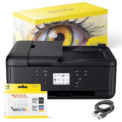 youprint Bundle TR7650 Multifunktionsgerät (Drucker, Scanner, Kopierer) mit 10 XXL Druckerpatronen