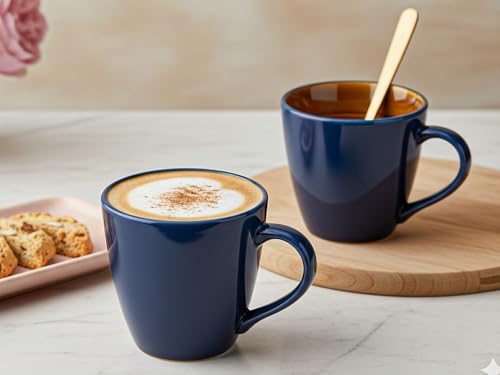 Image of Bodhi House Handcrafted Ceramic Coffee Mug Set of 2 Pieces (350 Ml), Stoneware Tea Cup, Microwave Safe Large Milk Mug, Glossy Finish, Ideal for Daily use, Casual Gatherings and Gifting, Royal Blue