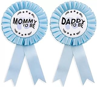 HAPPYLAND Sash for Baby showers Boy Blue Tinplates Badge Mommy to Be and Daddy to Be Baby Shower Tinplate Badge Pin Baby Shower Party Gender Reveals Baby Shower Decoration Baby Shower Button New Dad