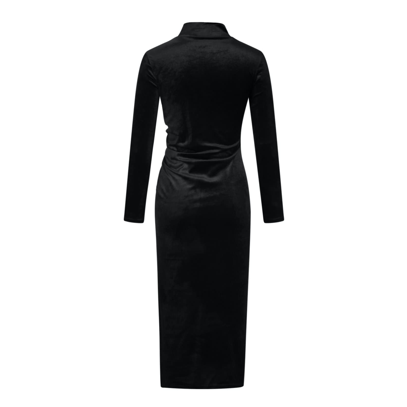 Robe vintage en velours avec col en V et col roulé - Manches longues - Robe de soirée moulante - Robe de bal élégante et rétro, 1056-Noir, XXL