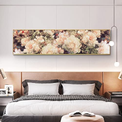Toile de roses pour habiller un grand mur vide de salon sans cadre 50x150cm