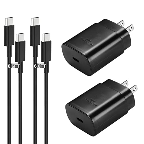 Samsung Super Fast Charger Type C, 25W USB C Wall Charger Fast Charging for Samsung Galaxy S22/S22Ultra/S22+/S21Ultra/S21+/S20/S20 Ultra/Note20 Ultra/Note10/Z Fold 3 with 6.6FT C Charger Cable 2Pack