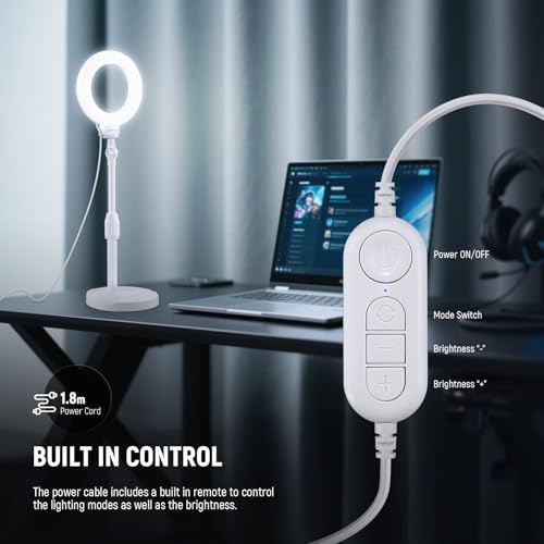 Image of NEEWER BASICS 5 inch /13cm Desk Ring Light with Stand, 10W LED Selfie Light with Phone Holder Base Compatible with iPhone for Video Recording Laptop Webcam Zoom Video Conference Lighting Makeup, White BR60