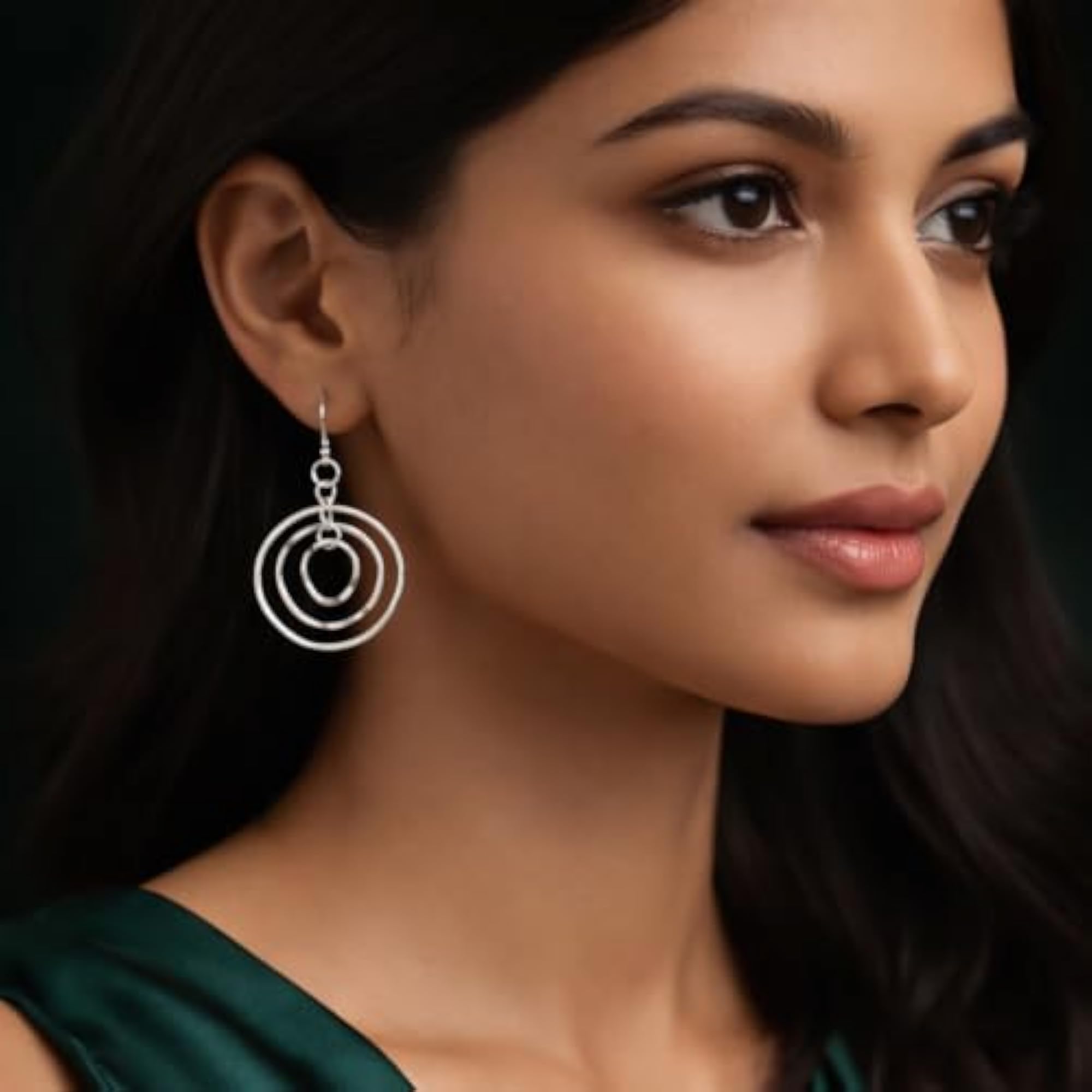 Silver Multi-Circle Drop Earrings, Hypoallergenic Design