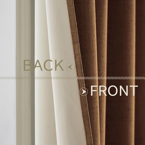 Image of MIULEE 100% Blackout Linen Curtains for Bedroom Thermal Insulated Brown Grommet Room Darkening Curtains & Drapes Fall Decor for Living Room 52 x 108 Inch (2 Panels)