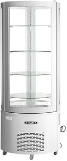 Commercial Glass Display Refrigerator, White Circular Design, 10.5 Cu Ft, LED Lighting, 4 Chrome Shelves, 33-40°F Temperature Range, 24.8x27.2x68.9 Inches