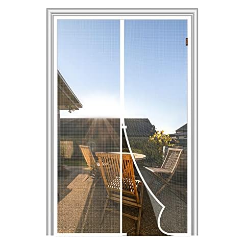 MAGZO Magnetic Screen Door Fit Door Size 32 x 80 Inch, Screen Size 34" x 81" Strong Magnet Door Mesh with Reinforced Hook & Loop for Patio Door, Sliding Door, French Door, White Cover