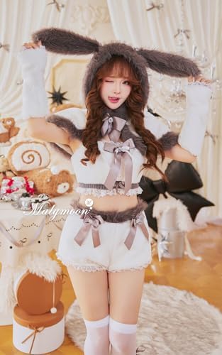 [Malymoon] コスプレ アニマル 動物 ドッグ 犬 ホワイト ふわふわ もこもこ フード ショートパンツ 衣装 仮装 マリームーン 7点セット CS25137 詳細画像2