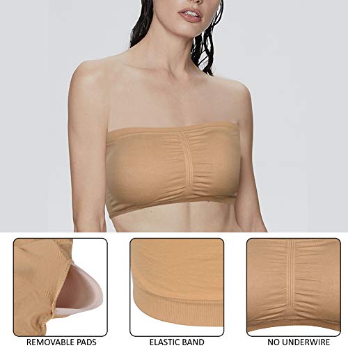 Saounisi Strapless Pushup Bras For Women Nude Tube Top Everyday No Underwire Padded Invisible Bandeau Bra Nude/Nude/White, X-Large #TOP1