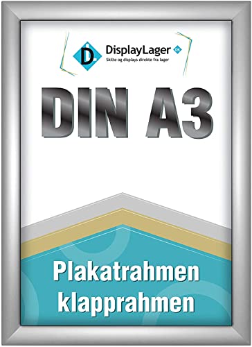 DisplayLager - A3 Silber Klapprahmen mit 25mm Aluminium Profil, Entspiegelter Schutzscheibe, Befestigungsmaterial