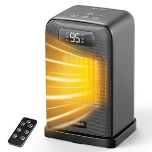 Space Heaters for Indoor Use, 1500W Small Desk Heater 2 in 1 with Remote, Thermostat, LED Display, Overheat & Tip Over Protection, 12H Timer, 70° Oscillating Heater for Office (Black, 1Pack)