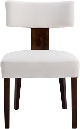 Miniatura 6 de Juego de 2 sillas de comedor de madera de nogal, sillas tapizadas para comedor y cocina, asiento de terciopelo beige, respaldo medio, silla auxiliar