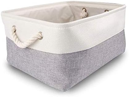 Mangata Storage Boxes, Small Fabric Storage Baskets with Rope Handles for Cupboards, Shelves, Wardrobe, Toys, Clothes ( Foldable, Grey White)