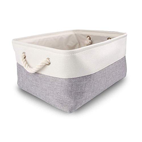 Mangata Boite de Rangement Tissu Grand, Panier Rangement rectangulaire Dressing avec poignée pour Jouets, Armoire (Pliable, Gris Blanc)