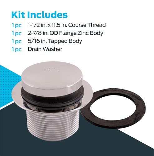 Eastman Tip-Toe Bath Drain Assembly Kit with Flange and Drain Washer, 1-1/2 Inch x 11.5 Inch Coarse Thread, Chrome Plated, 35235 by EZ-FLO - Image 5