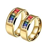 Homxi Bague Gravure Personnalisé Couple,Bague Acier Inoxydable Fiançailles Bagues Femme et Homme 8MM Or Bague avec Rond Zircone Cubique Femme 49 + Homme 57