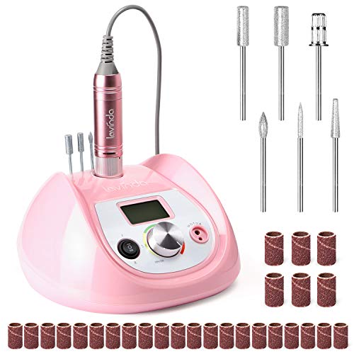 Professional Nail Drill Machine-Lavinda 30000rpm Nail Drills for Acrylic Nails with LCD Screen, Manicure E File with Foot Pedal and Drill Bits, High Speed to Remove Gel Nail for Salon, Pink