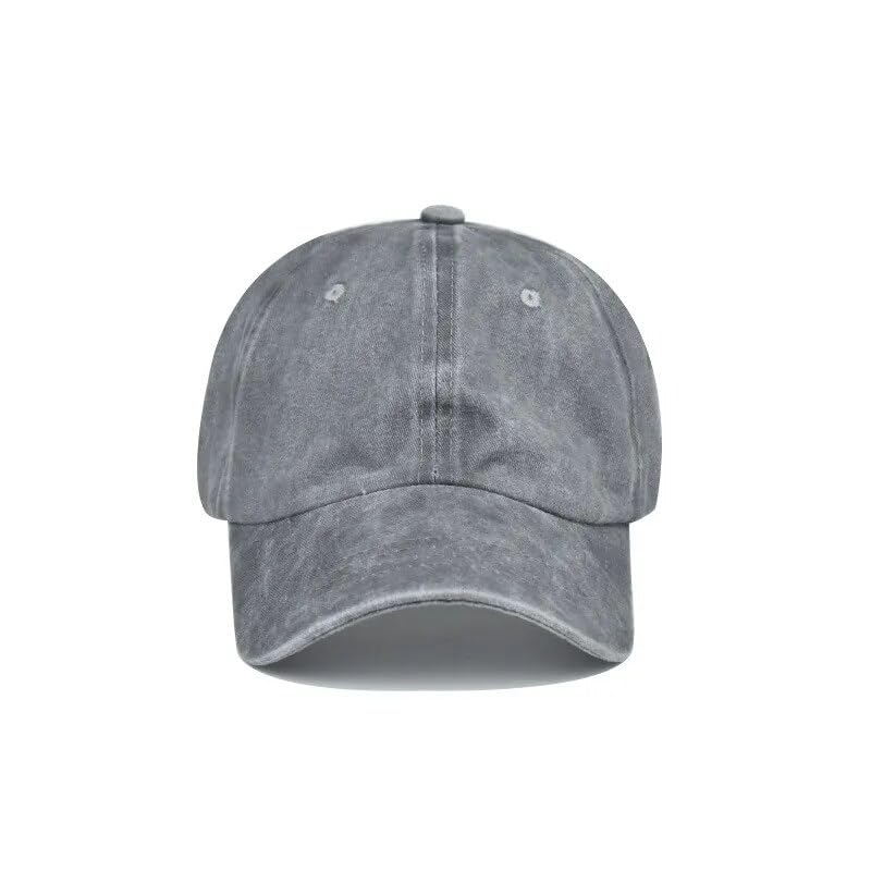 Image of SwooK Stonewash Baseball Ponytail Cap for Womens Girls High Ponytail Bun Cap Hat Half Top Ball Sport Adjustable Cotton Women Caps (Grey)