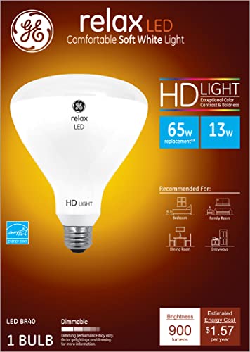 GE 68438 LED Relax HD 13 (65-watt Replacement), 900-Lumen R40 Light Bulb with Medium Base, Soft White, 1-Pack, 1 Count (Pack of 1)