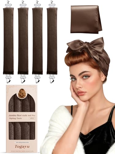 Togayu Heatless Curls Overnight Set - 4PCS Jumbo Velvet Hair Rollers to Sleep In, No-Damage Flexi Rods for Beautiful, Effortless Curls and Waves for Women