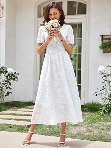Iibooyye Women's Boho V Neck Short Sleeve Floral Bridesmaid Dress Flowy Wedding Guest Evening Party Maxi Dresses White Xl #TOP1
