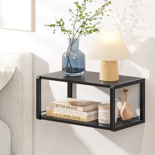 NANAGIFTREE Floating Nightstand, Wood Bedside Shelf Wall Mounted Nightstand with Heavy-Duty Frame...