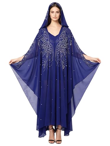 Robe longue kaftan maxi brodée avec capuche respirante et manches amples