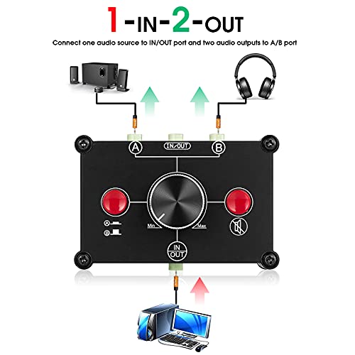 Nobsound Little Bear Mc102 Mini 2(1)-In-1(2)-Out 3.5Mm Stereo Audio Switch Audio Switcher Passive Speaker Headphone Manual Selector Splitter Box Audio Sharing (Black) #TOP2
